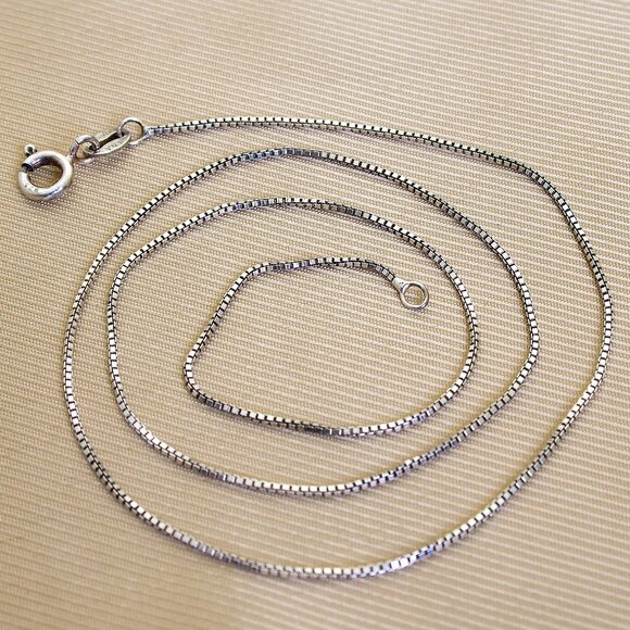 Vintage Silver Box Chain, Real 925 Sterling Silver, High Quality Silver Necklace - Picture 1 of 10